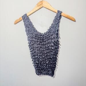 Vintage 90s Popcorn Tank Top Solid Black Magic Bubble Crinkle Vest One Size